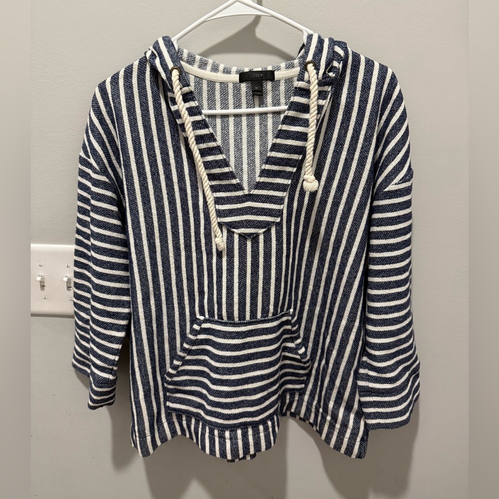 J Crew Navy and White Pullover W/Hood